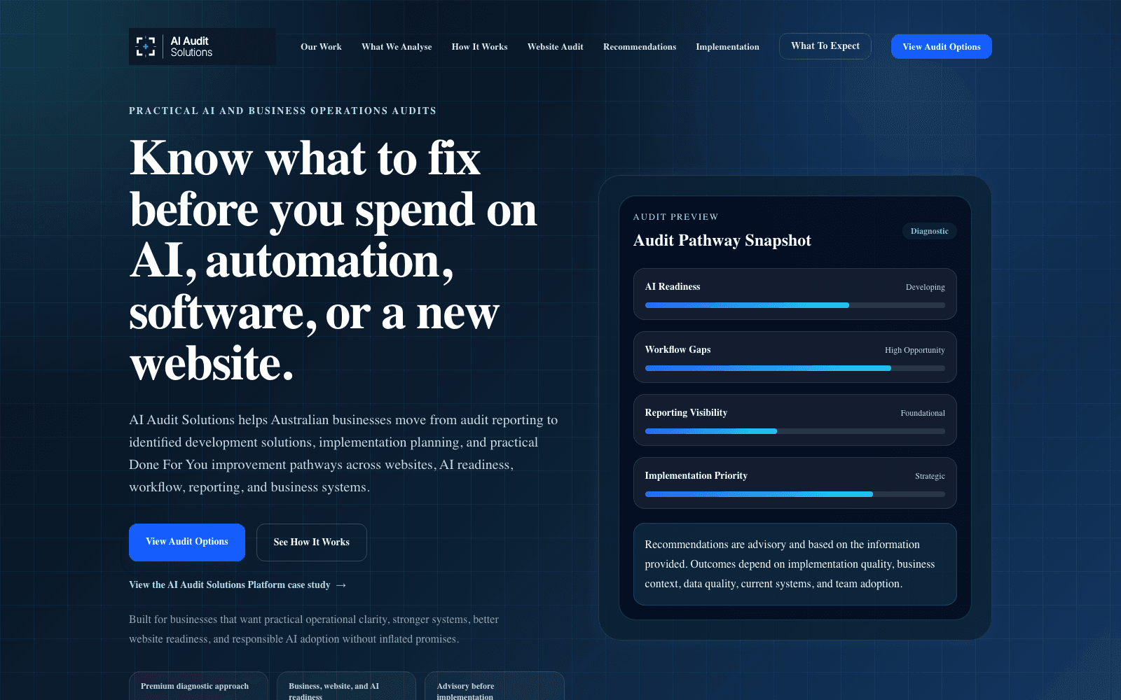 AI Audit and Readiness Platform homepage real capture