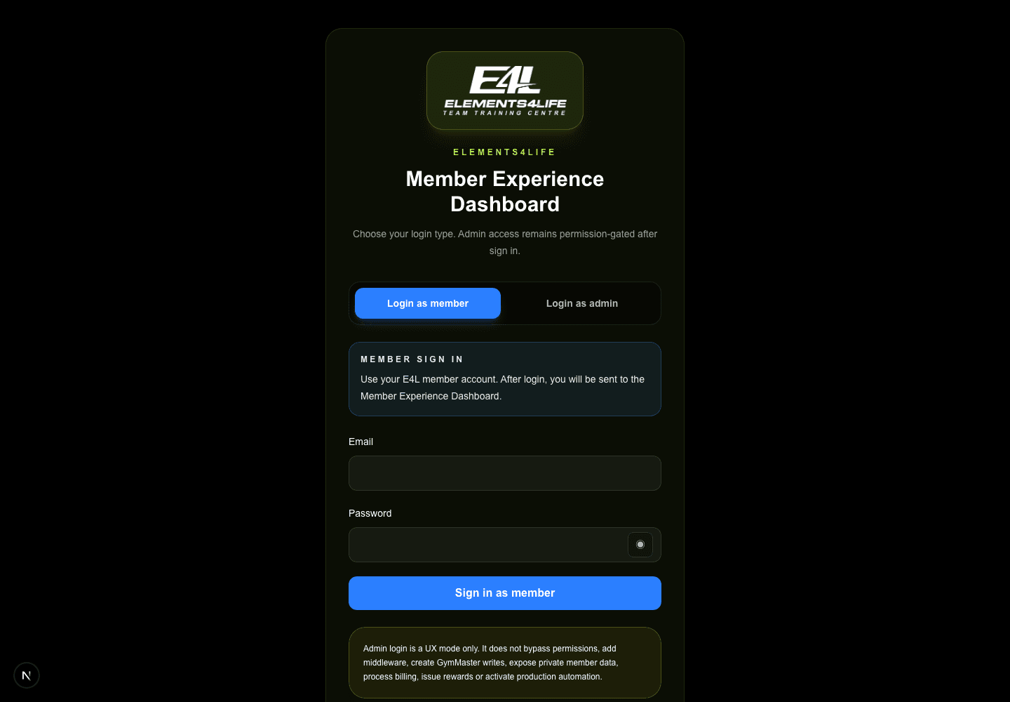 Membership and Operations Platform member login real capture